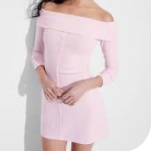 Wild Fable Long Sleeve Off Shoulder Ribbed Bodycon Mini Dress Small Pink NWT - Picture 1 of 8